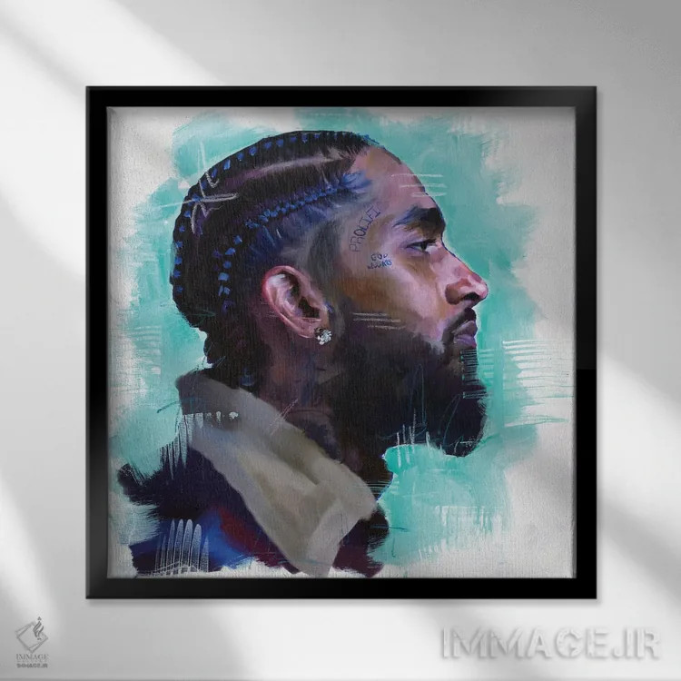 تابلو نیپسی هاسل (خواننده رپ) اثر کدی سن - نمای قابدار مشکی