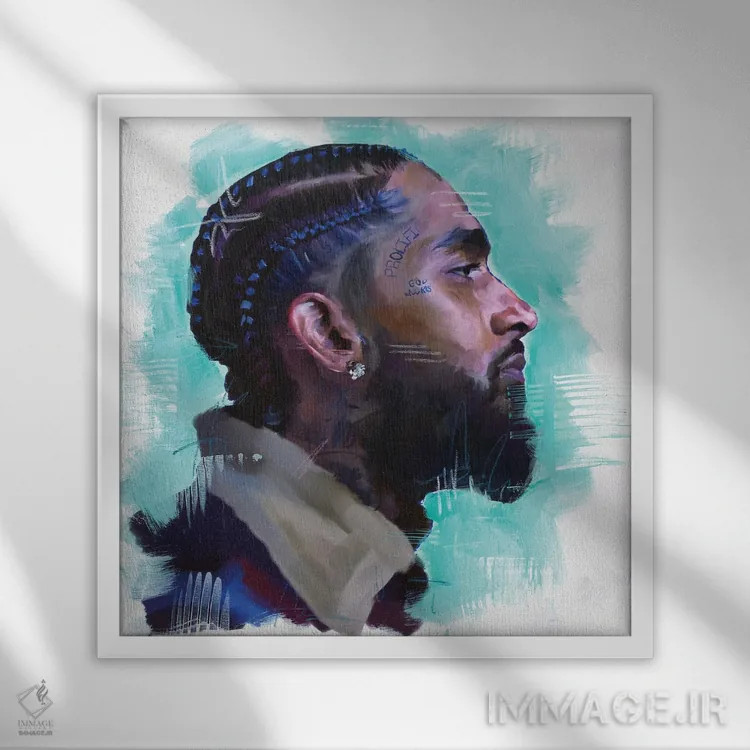 تابلو نیپسی هاسل (خواننده رپ) اثر کدی سن - نمای قابدار سفید