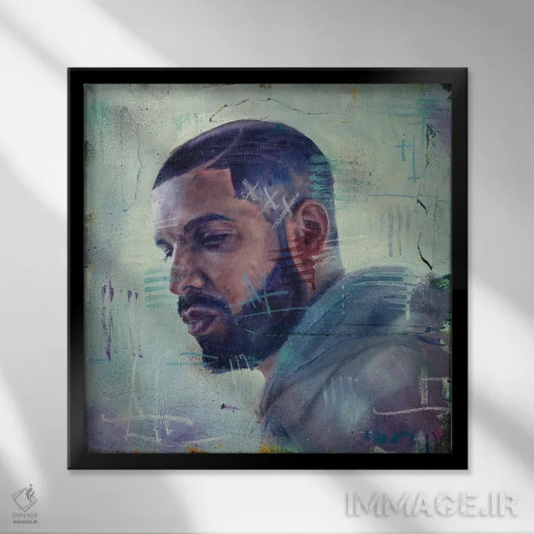 تابلو دریک (خواننده رپ) اثر کدی سن - نمای قابدار مشکی