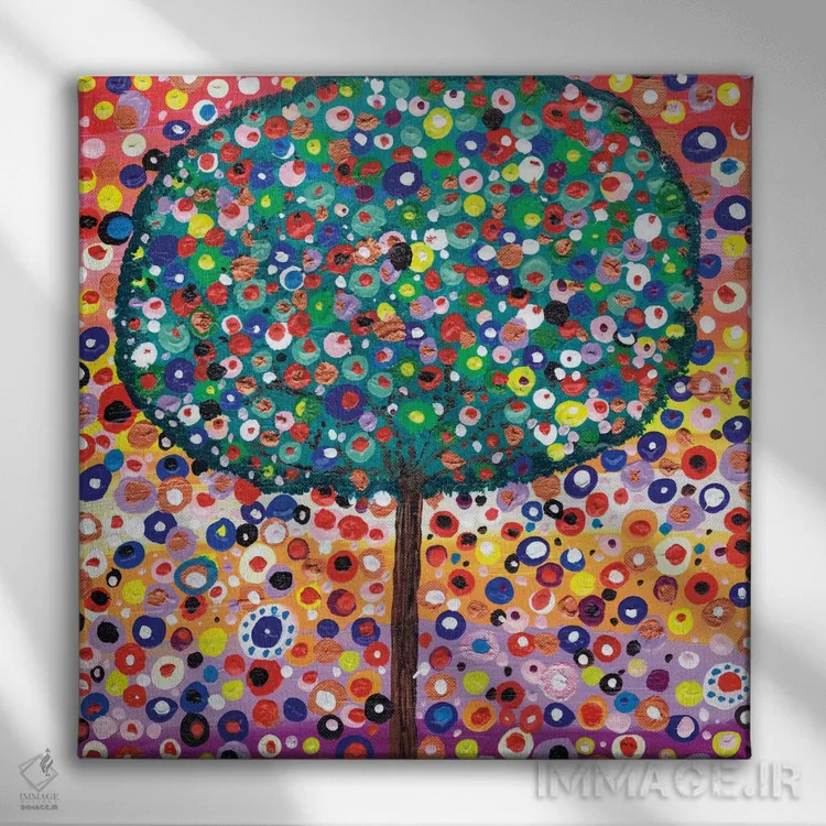 تابلو درخت رنگارنگ اثر کارولین دانکن آرت (هنرمند) - نمای روبهرو روی دیوار