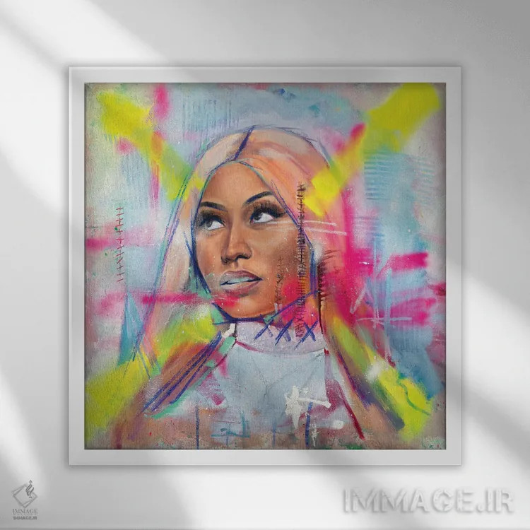 تابلو نیکی میناژ (خواننده رپ) اثر کدی سن - نمای قابدار سفید