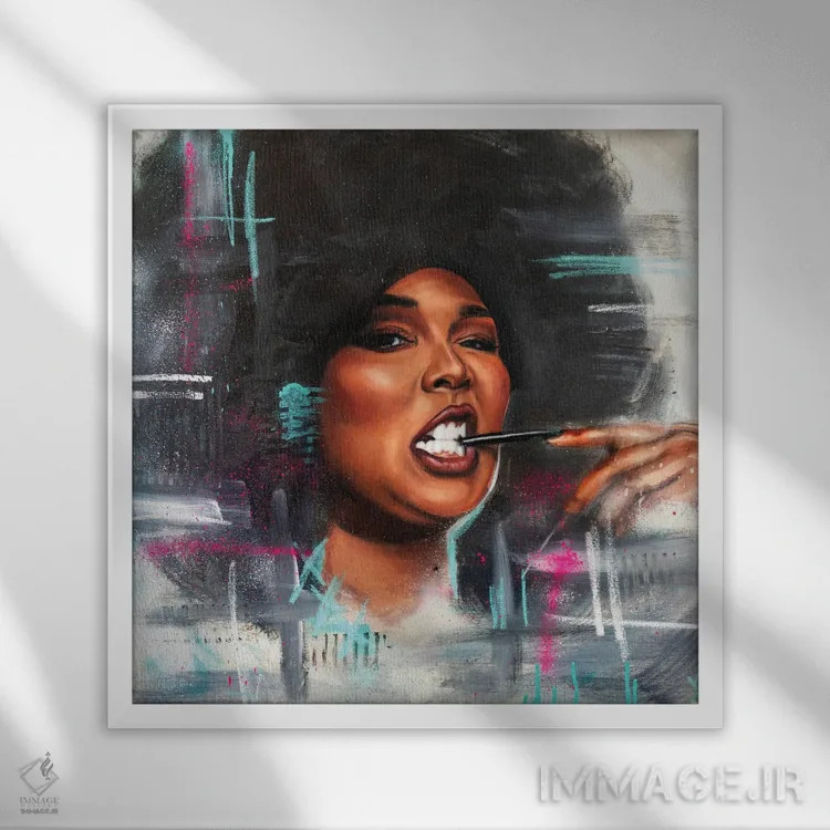 تابلو لیزو (خواننده) اثر کدی سن - نمای قابدار سفید