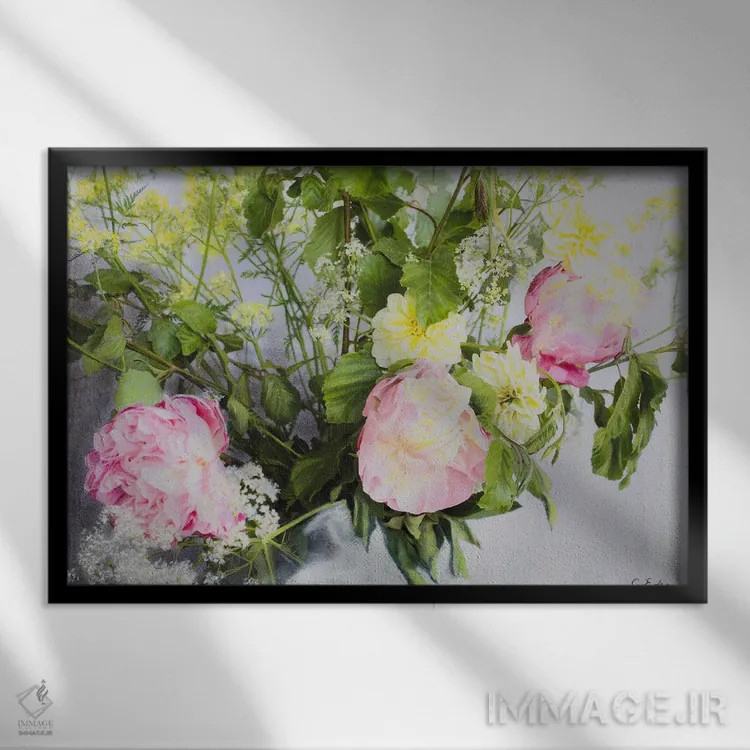 تابلو رعد و برق گلهای صدتومانی اثر شارلوت ادر - نمای قابدار مشکی