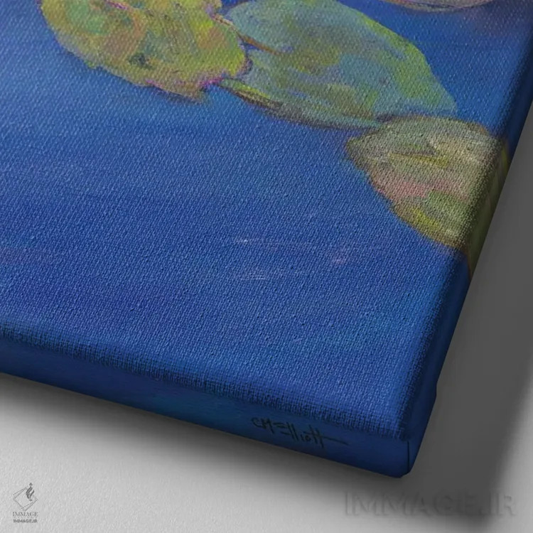 تابلو تجمل نیلوفر آبی یکم اثر کترین ام الیوت - نمای نزدیک بافت بوم