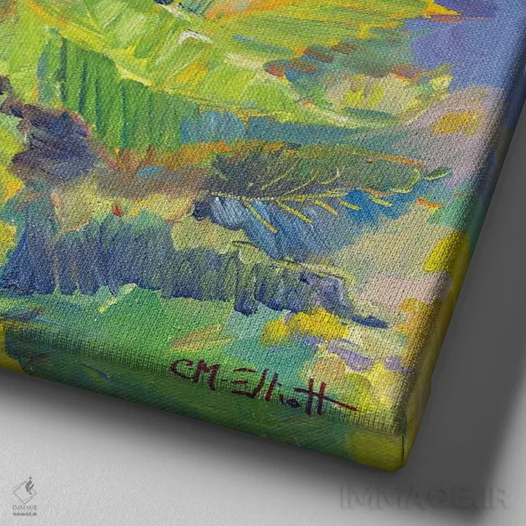تابلو سرفه توتفرنگی (گونهٔ شاهدانه) اثر کترین ام الیوت - نمای نزدیک بافت بوم