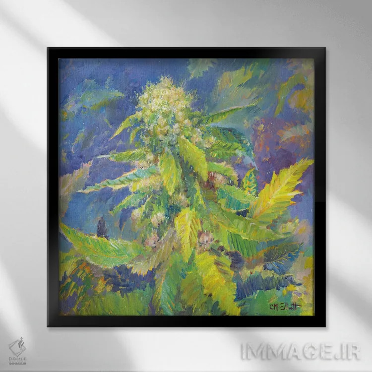 تابلو سرفه توتفرنگی (گونهٔ شاهدانه) اثر کترین ام الیوت - نمای قابدار مشکی