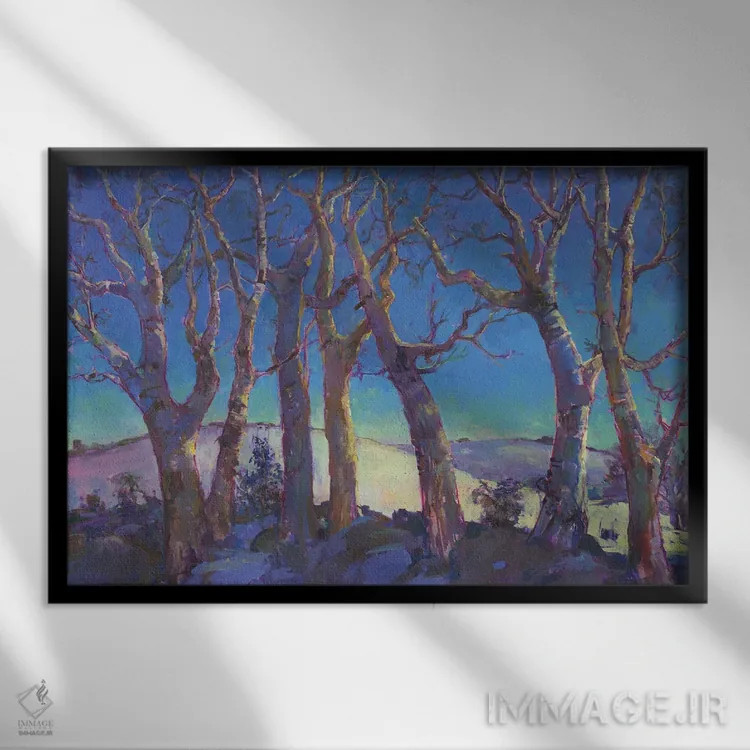 تابلو درختان زمستانی اثر کترین ام الیوت - نمای قابدار مشکی