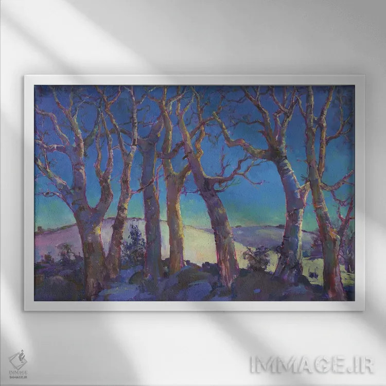 تابلو درختان زمستانی اثر کترین ام الیوت - نمای قابدار سفید