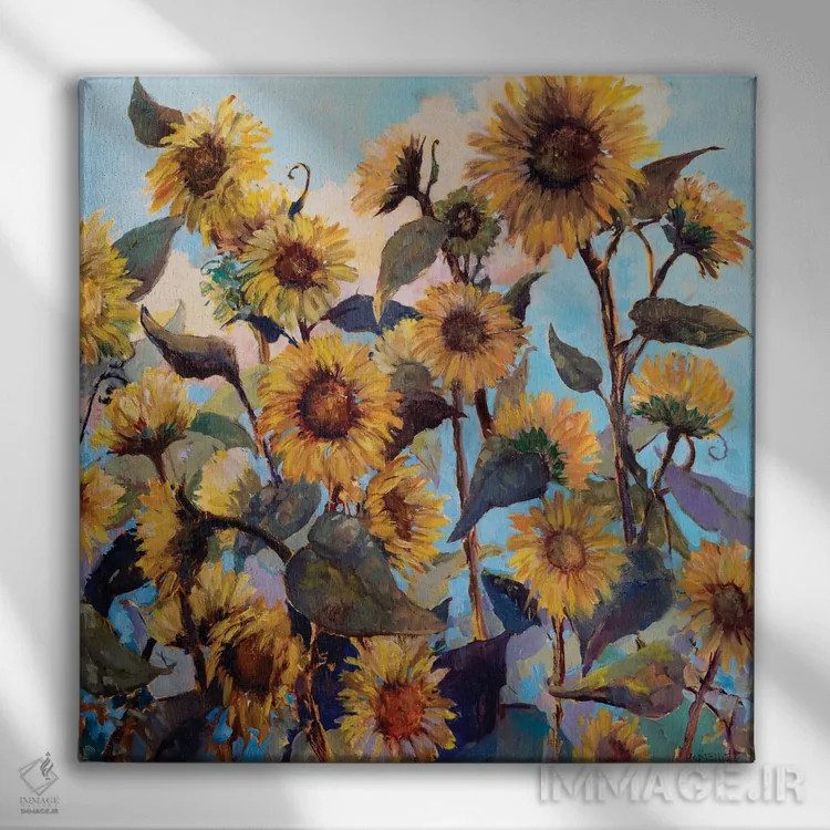 تابلو سرگیجه آفتابگردانها اثر کترین ام الیوت - نمای روبهرو روی دیوار