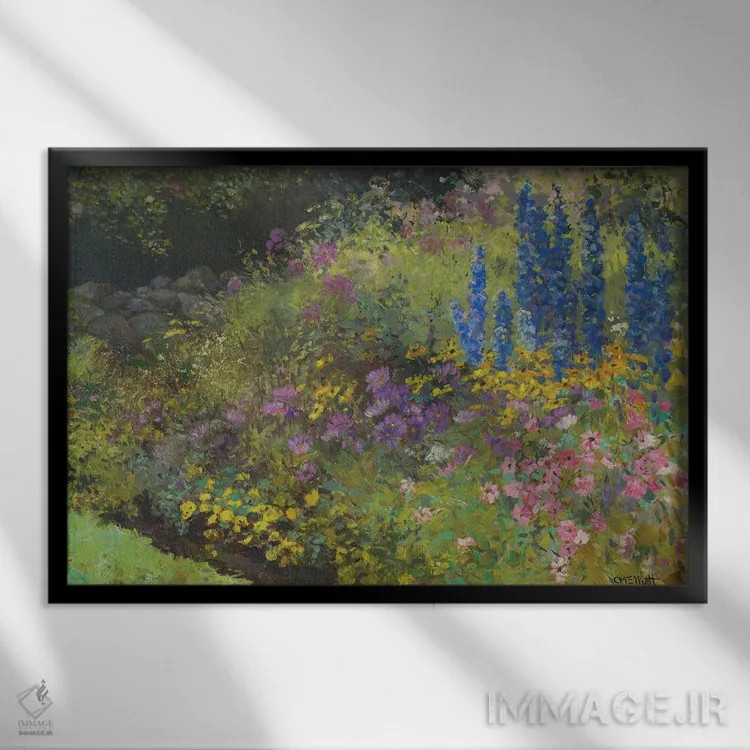 تابلو دیوار سنگی با گیاهان چندساله اثر کترین ام الیوت - نمای قابدار مشکی