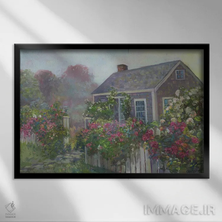 تابلو کلبه مهآلود اثر کترین ام الیوت - نمای قابدار مشکی