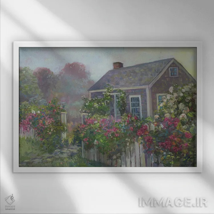 تابلو کلبه مهآلود اثر کترین ام الیوت - نمای قابدار سفید