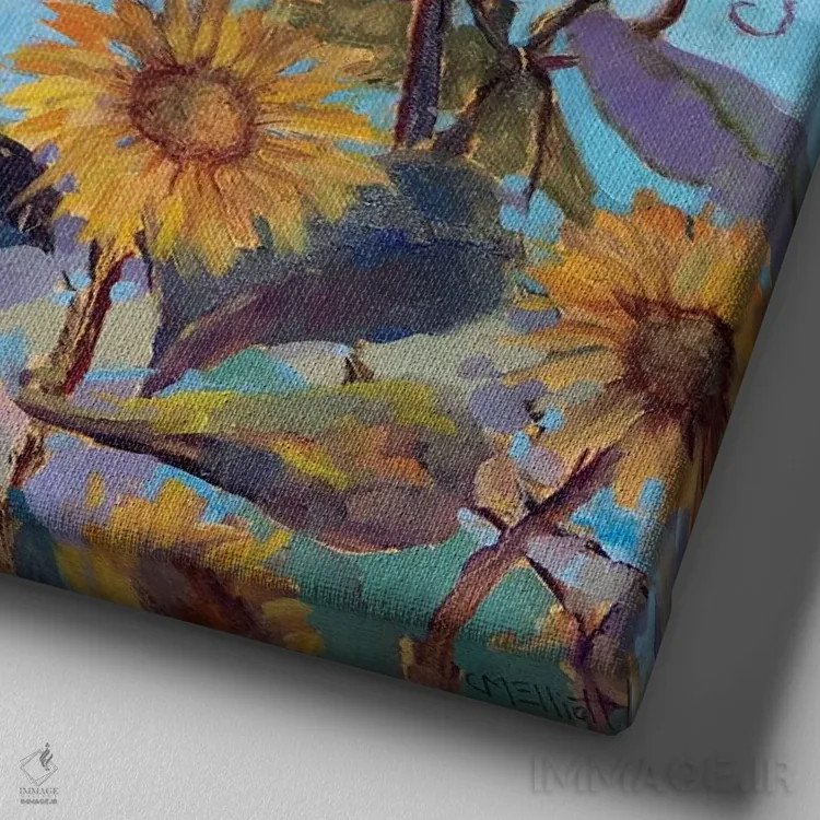 تابلو سرگیجه آفتابگردانها اثر کترین ام الیوت - نمای نزدیک بافت بوم