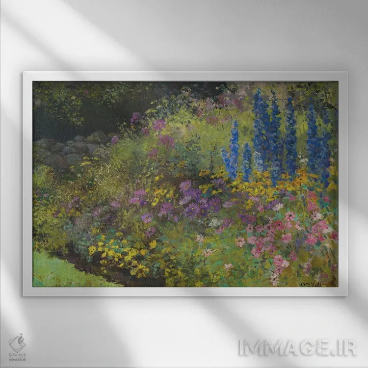 تابلو دیوار سنگی با گیاهان چندساله اثر کترین ام الیوت - نمای قابدار سفید