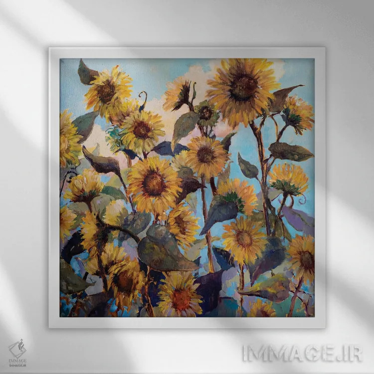 تابلو سرگیجه آفتابگردانها اثر کترین ام الیوت - نمای قابدار سفید