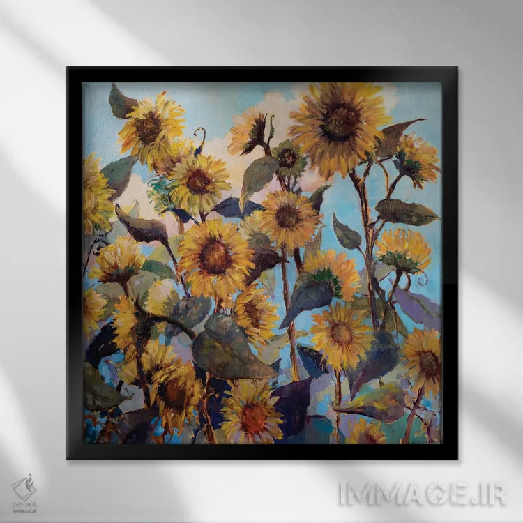 تابلو سرگیجه آفتابگردانها اثر کترین ام الیوت - نمای قابدار مشکی