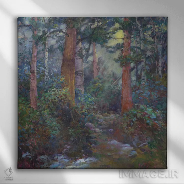 تابلو جنگل از میان درختان اثر کترین ام الیوت - نمای روبهرو روی دیوار