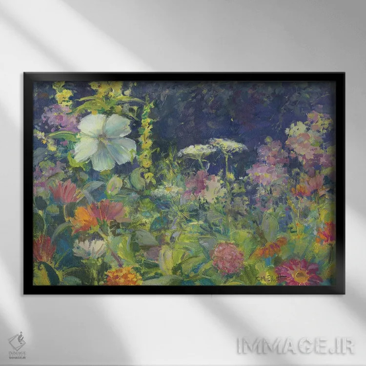 تابلو گلی اثر کترین ام الیوت - نمای قابدار مشکی