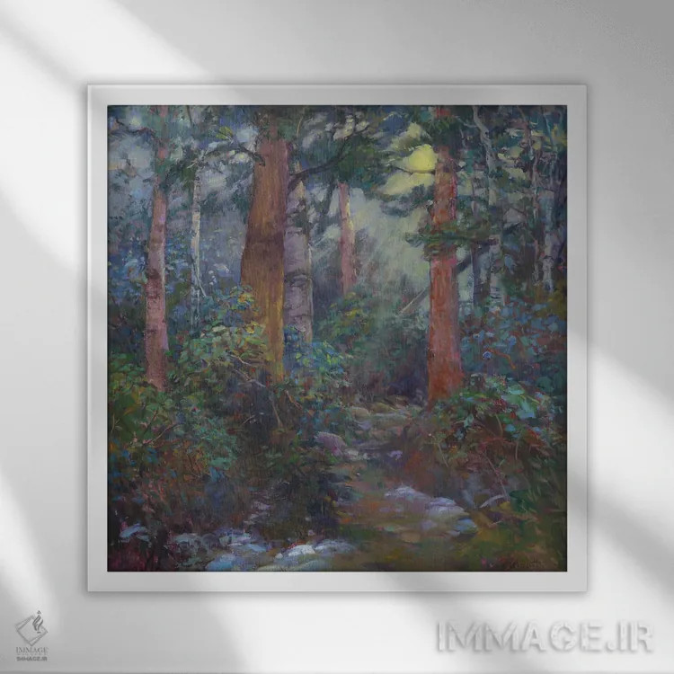 تابلو جنگل از میان درختان اثر کترین ام الیوت - نمای قابدار سفید