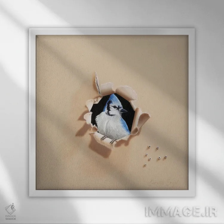 تابلو راهزن آبی اثر کامی یِل انگل - نمای قابدار سفید