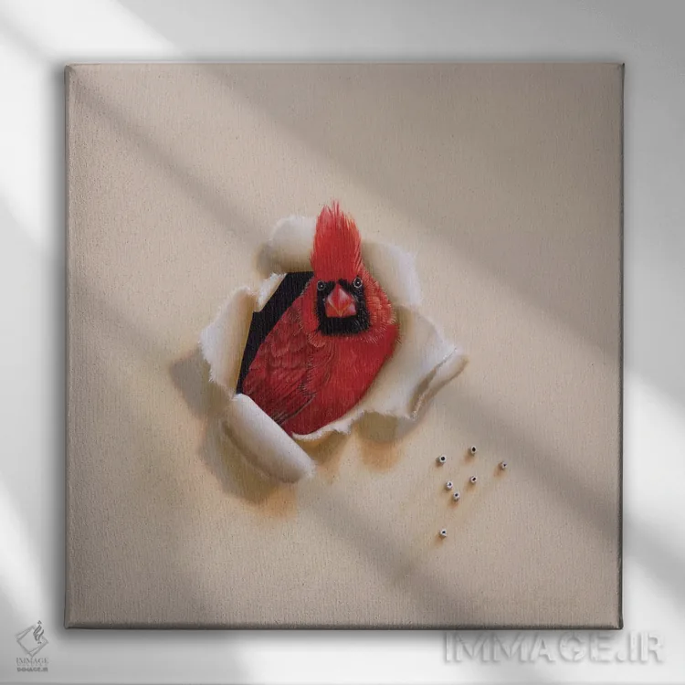 تابلو سر شعلهای اثر کامی یِل انگل - نمای روبهرو روی دیوار