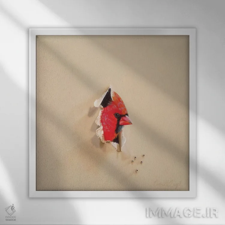 تابلو الان صدایم را میشنوی؟ اثر کامی یِل انگل - نمای قابدار سفید