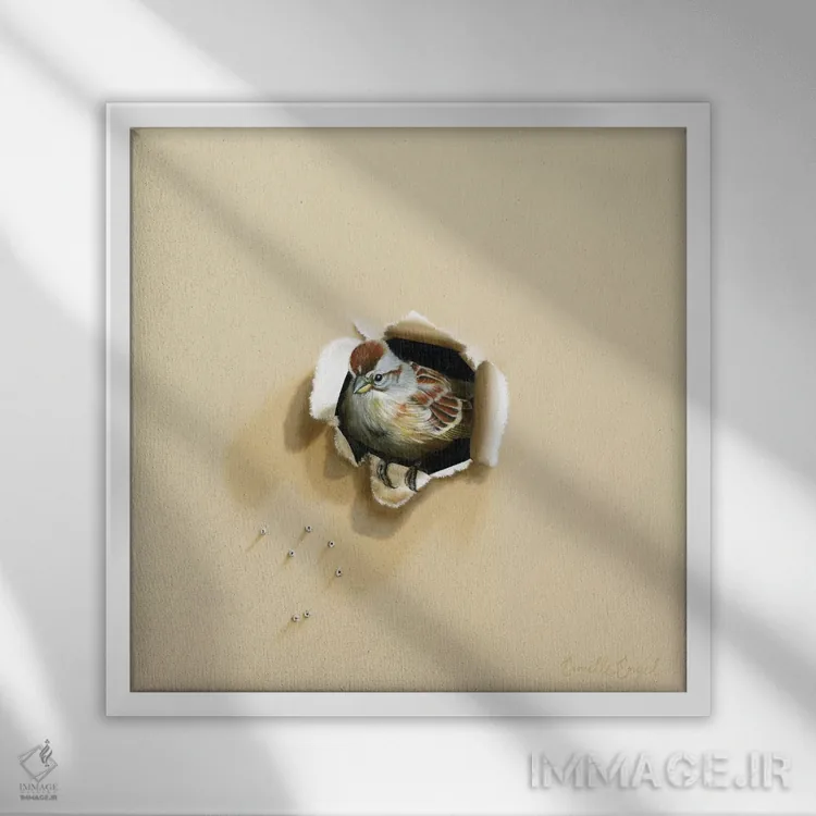 تابلو دوست پَرآلود خوب اثر کامی یِل انگل - نمای قابدار سفید