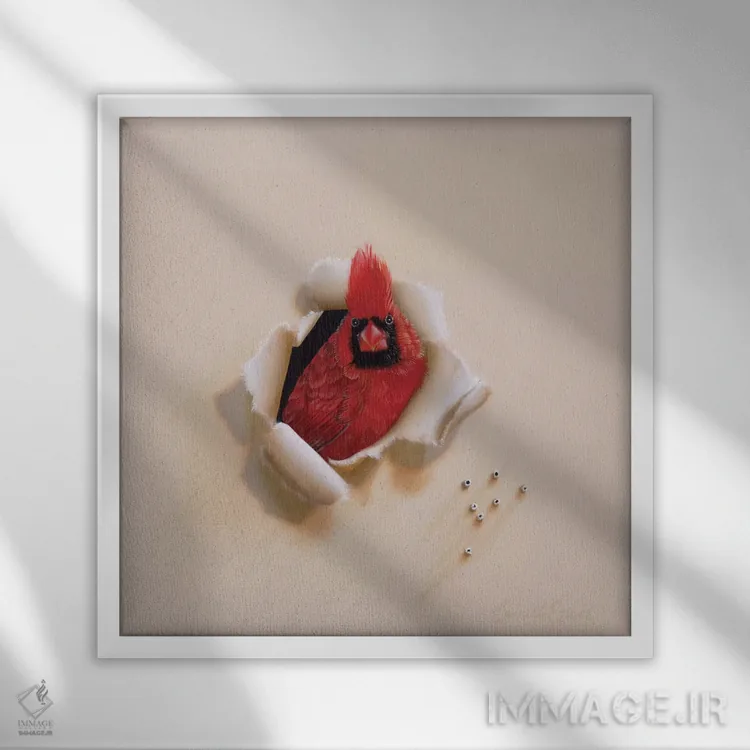 تابلو سر شعلهای اثر کامی یِل انگل - نمای قابدار سفید