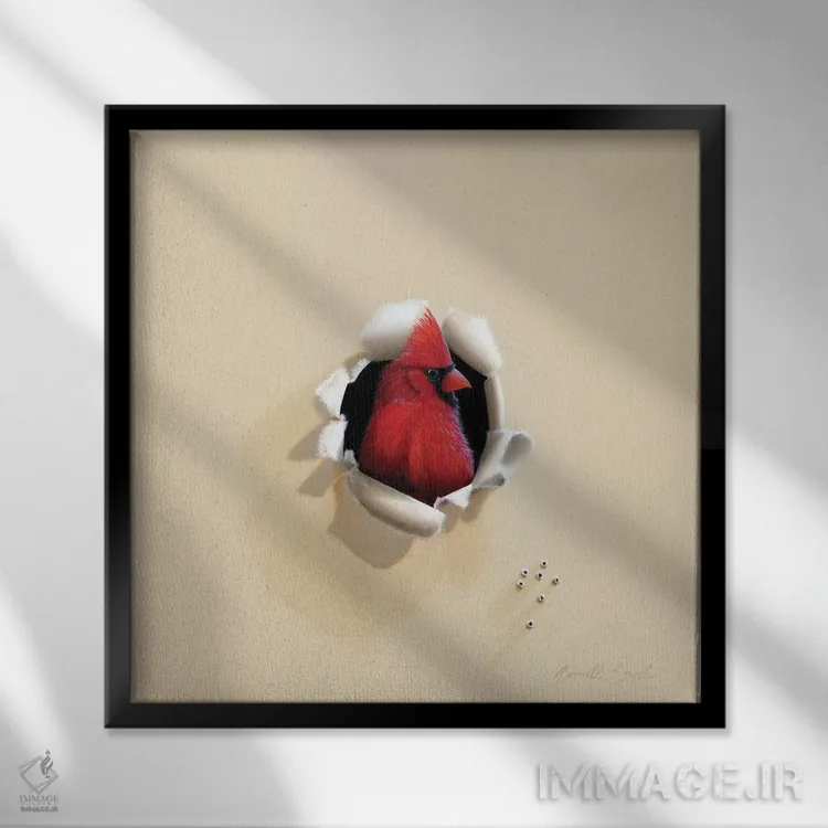 تابلو سرخرمای زیبا (اشاره به پرنده) اثر کامی یِل انگل - نمای قابدار مشکی