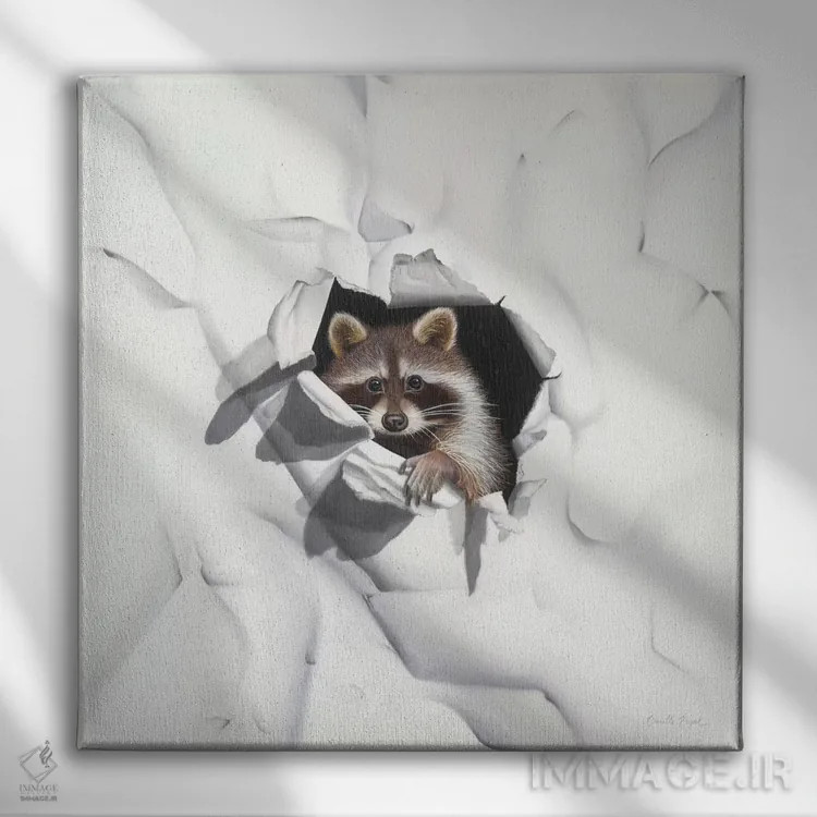 تابلو راکون (پستاندار) اثر کامی یِل انگل - نمای روبهرو روی دیوار