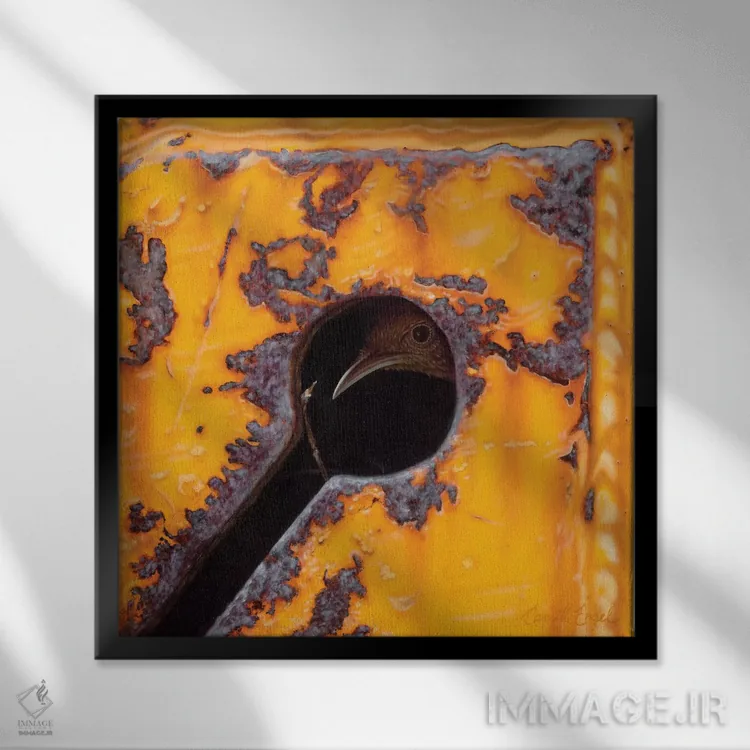 تابلو قایم موشک نوک (پرنده) اثر کامی یِل انگل - نمای قابدار مشکی