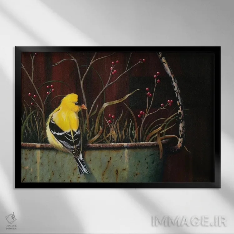 تابلو بستۀ زرد شادی اثر کامی یِل انگل - نمای قابدار مشکی