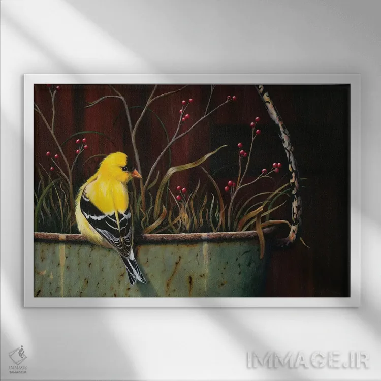 تابلو بستۀ زرد شادی اثر کامی یِل انگل - نمای قابدار سفید