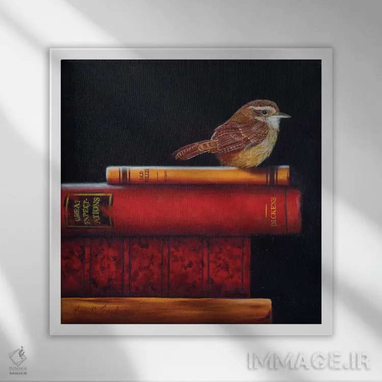 تابلو ترفندهای پرنده ورن (پرنده) اثر کامی یِل انگل - نمای قابدار سفید