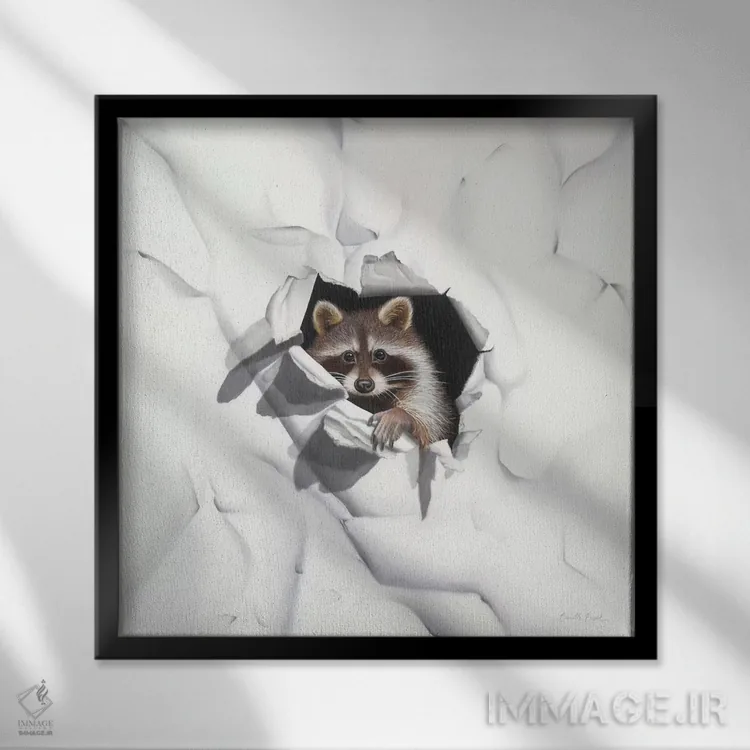 تابلو راکون (پستاندار) اثر کامی یِل انگل - نمای قابدار مشکی