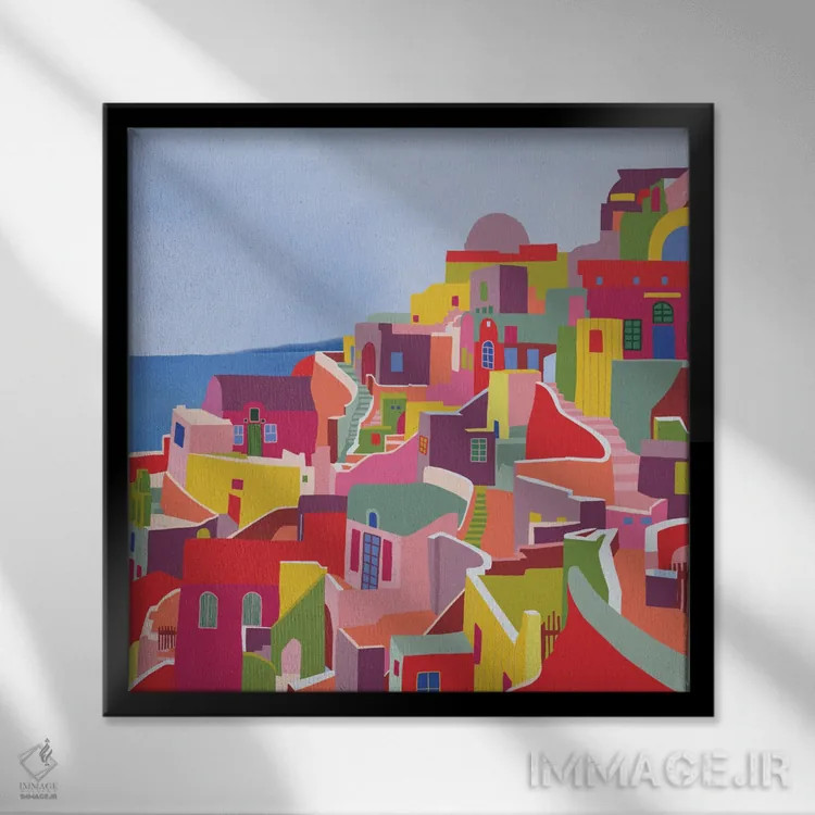 تابلو سانتورینی (یونان) اثر جیدا الاسار - نمای قابدار مشکی