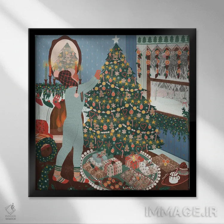 تابلو درخت کریسمس اثر جیدا الاسار - نمای قابدار مشکی