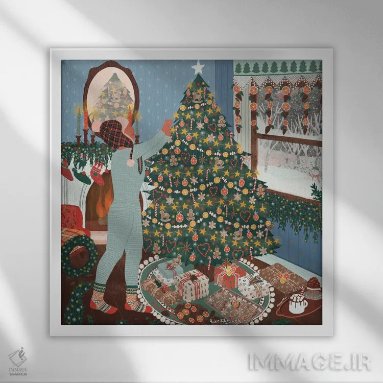 تابلو درخت کریسمس اثر جیدا الاسار - نمای قابدار سفید