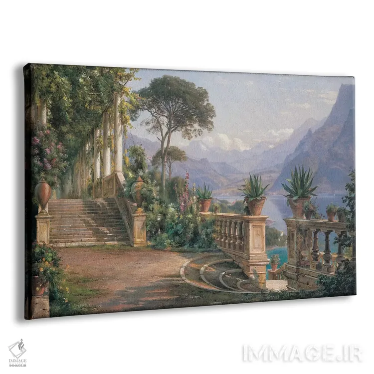 تابلو کلبه بر دریاچه کومو (ایتالیا) اثر کارل فردریک آگارد (نقاش دانمارکی) - نمای پرسپکتیو محصول