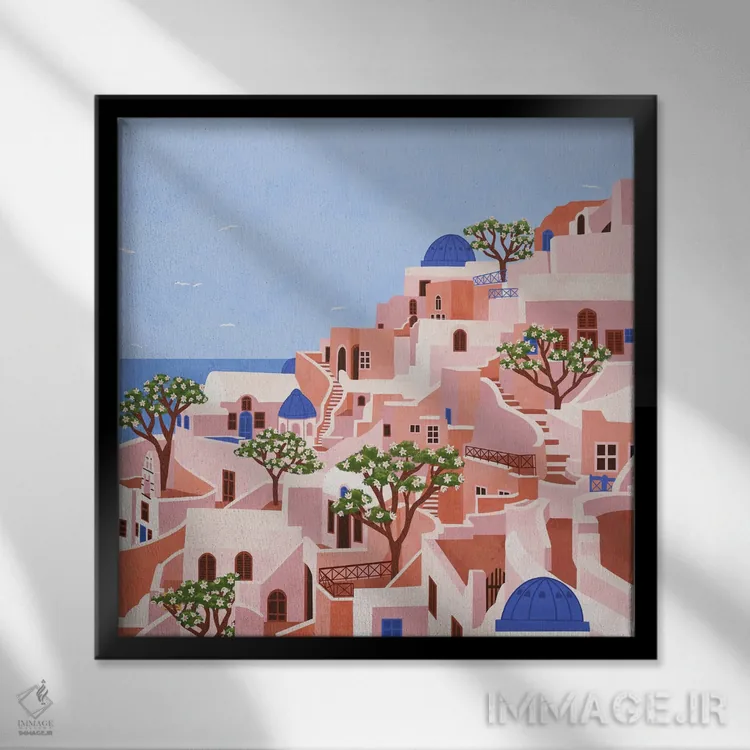تابلو غروب در سانتورینی اثر جیدا الاسار - نمای قابدار مشکی