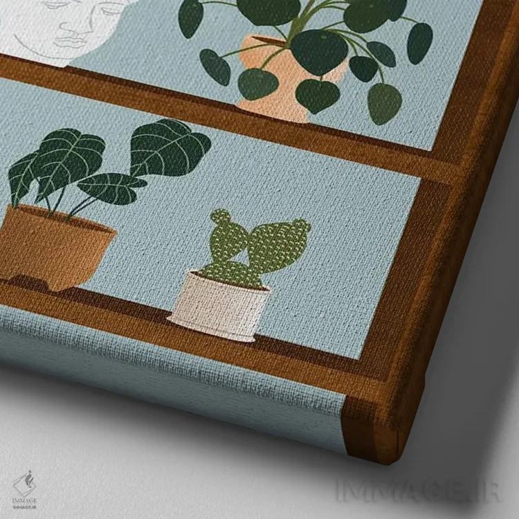 تابلو قفسههای گیاهان اثر جیدا الاسار - نمای نزدیک بافت بوم