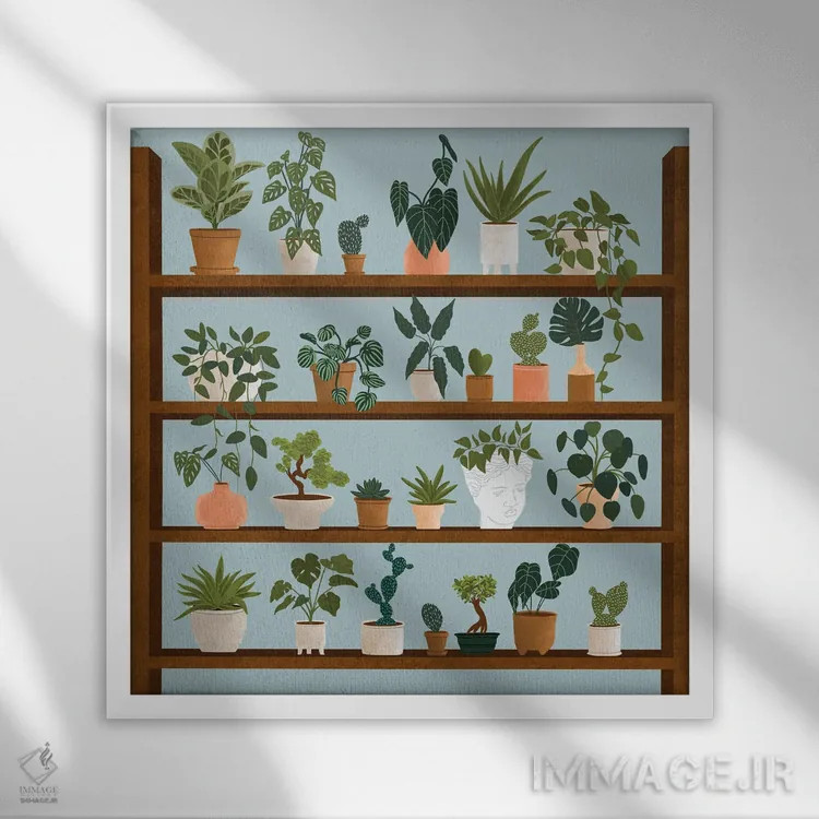 تابلو قفسههای گیاهان اثر جیدا الاسار - نمای قابدار سفید