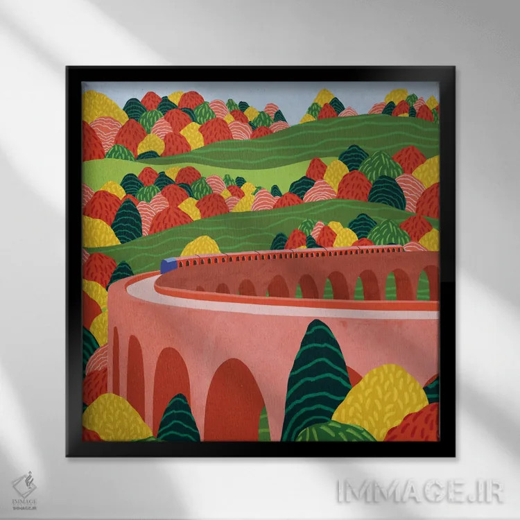 تابلو قطار پاییزی اثر جیدا الاسار - نمای قابدار مشکی