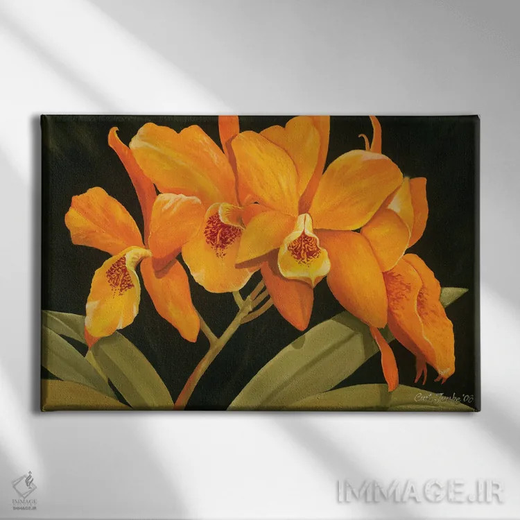 تابلو ارکیدههای نارنجی اثر کرتیس فانک - نمای روبهرو روی دیوار
