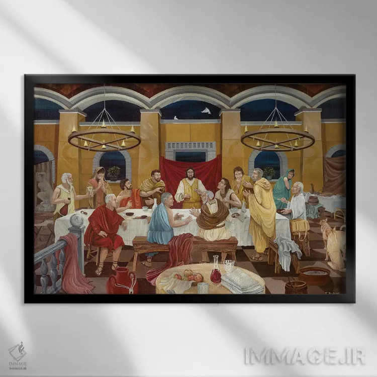 تابلو شام آخر (اثر هنری مسیحی) اثر کرتیس فانک - نمای قابدار مشکی