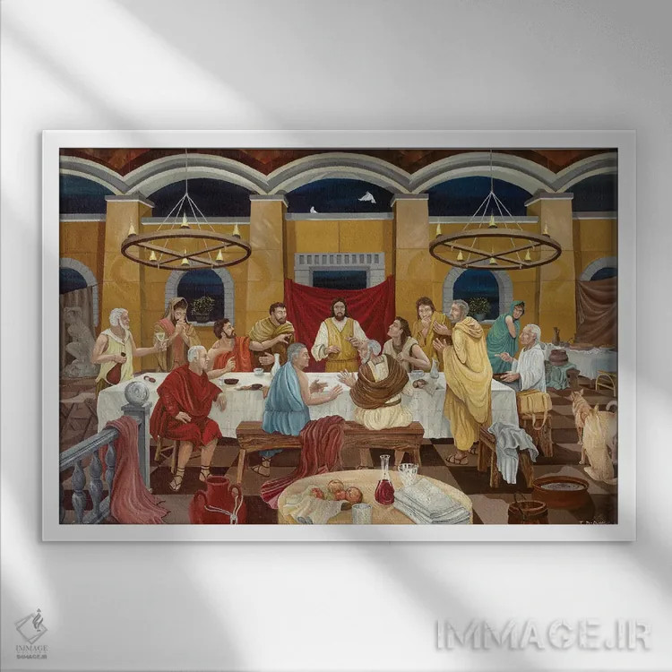 تابلو شام آخر (اثر هنری مسیحی) اثر کرتیس فانک - نمای قابدار سفید