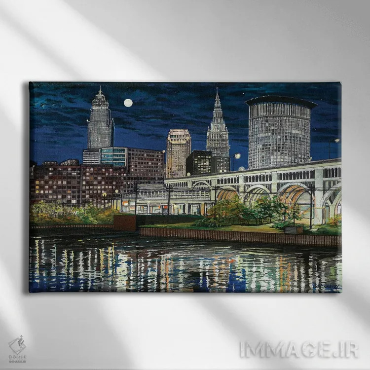 تابلو چراغهای کلیولند اثر کرتیس فانک - نمای روبهرو روی دیوار