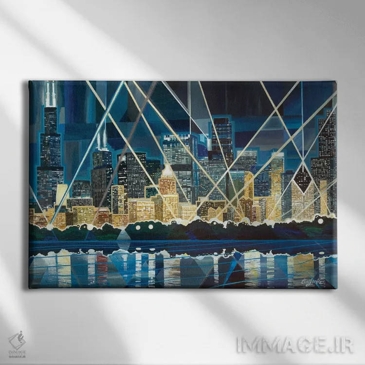 تابلو نورافکنهای شیکاگو اثر کرتیس فانک - نمای روبهرو روی دیوار