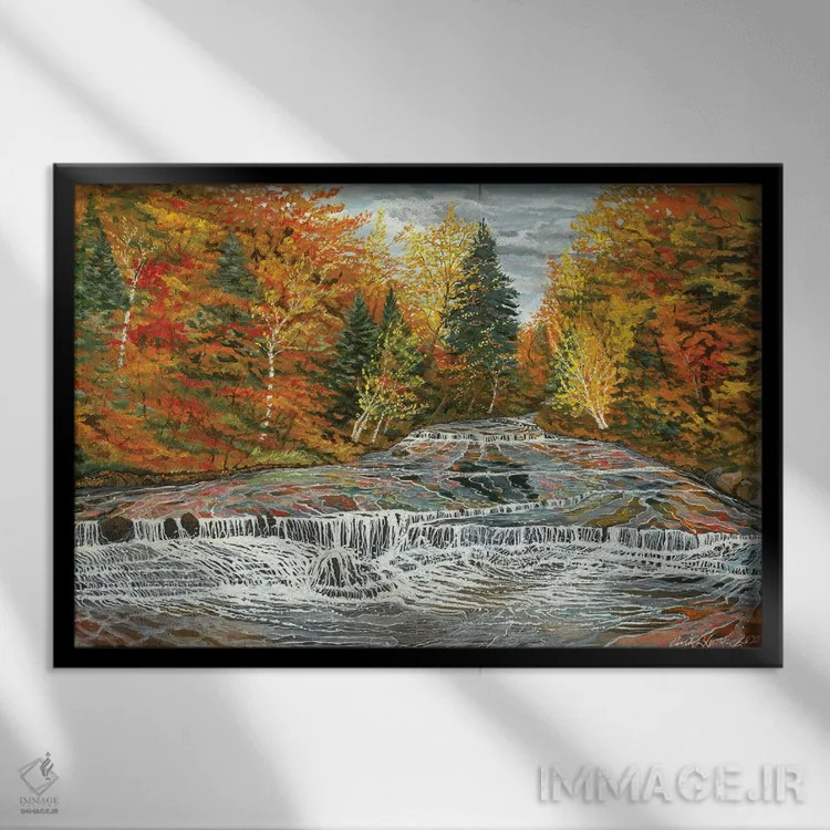 تابلو آبشار رودخانه چاگرین اثر کرتیس فانک - نمای قابدار مشکی