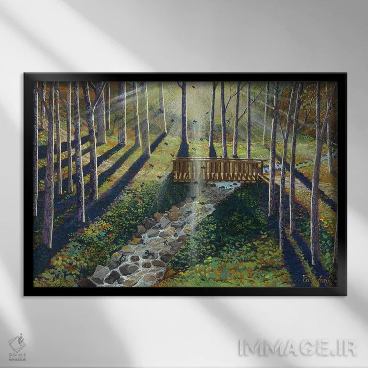 تابلو جویبار سنجاقک اثر کرتیس فانک - نمای قابدار مشکی